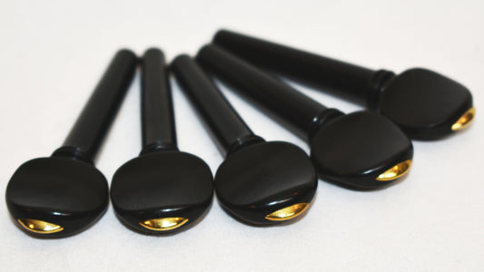 Handmade Set of Swiss Violin Pegs in Ceylonese Ebony or Indian Rosewood Decorated with a Gold Cap
