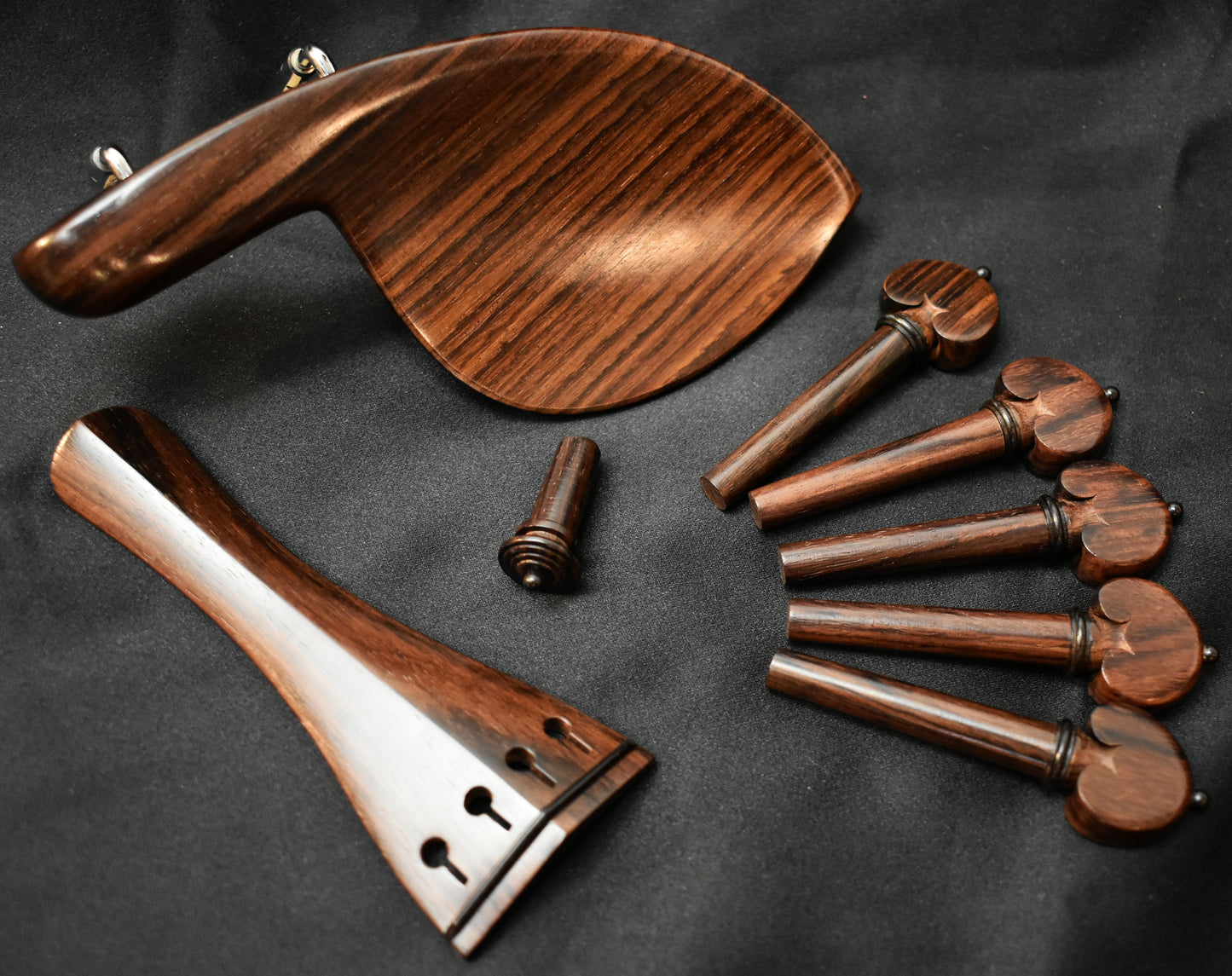 Handmade Deluxe Violin Parts Set in Himalayan Boxwood, Ceylonese Ebony, or Indian Rosewood Decorated with Ceylonese Ebony by Figaro Importers