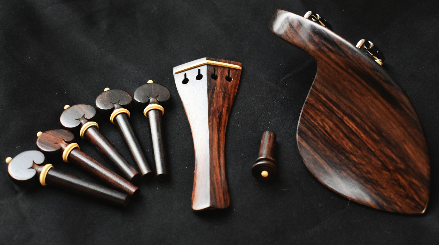 Handmade Deluxe Violin Parts Set in Himalayan Boxwood, Ceylonese Ebony, or Indian Rosewood Decorated with Ceylonese Ebony by Figaro Importers