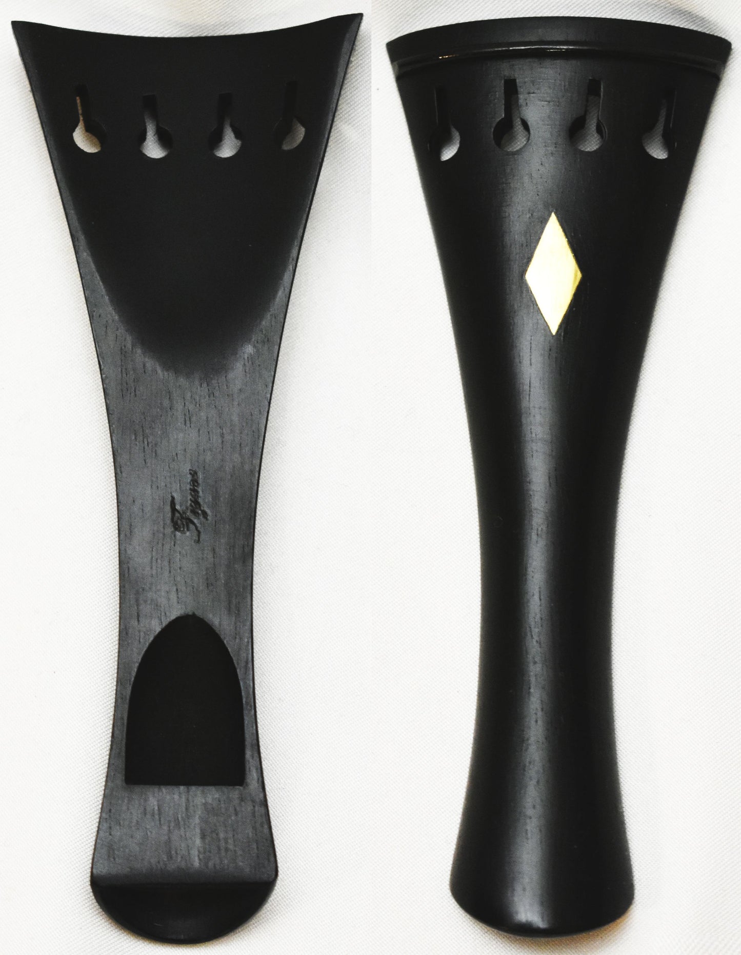 French 4/4 Violin Tailpiece in Ebony or Rosewood with Inlaid Rhombus